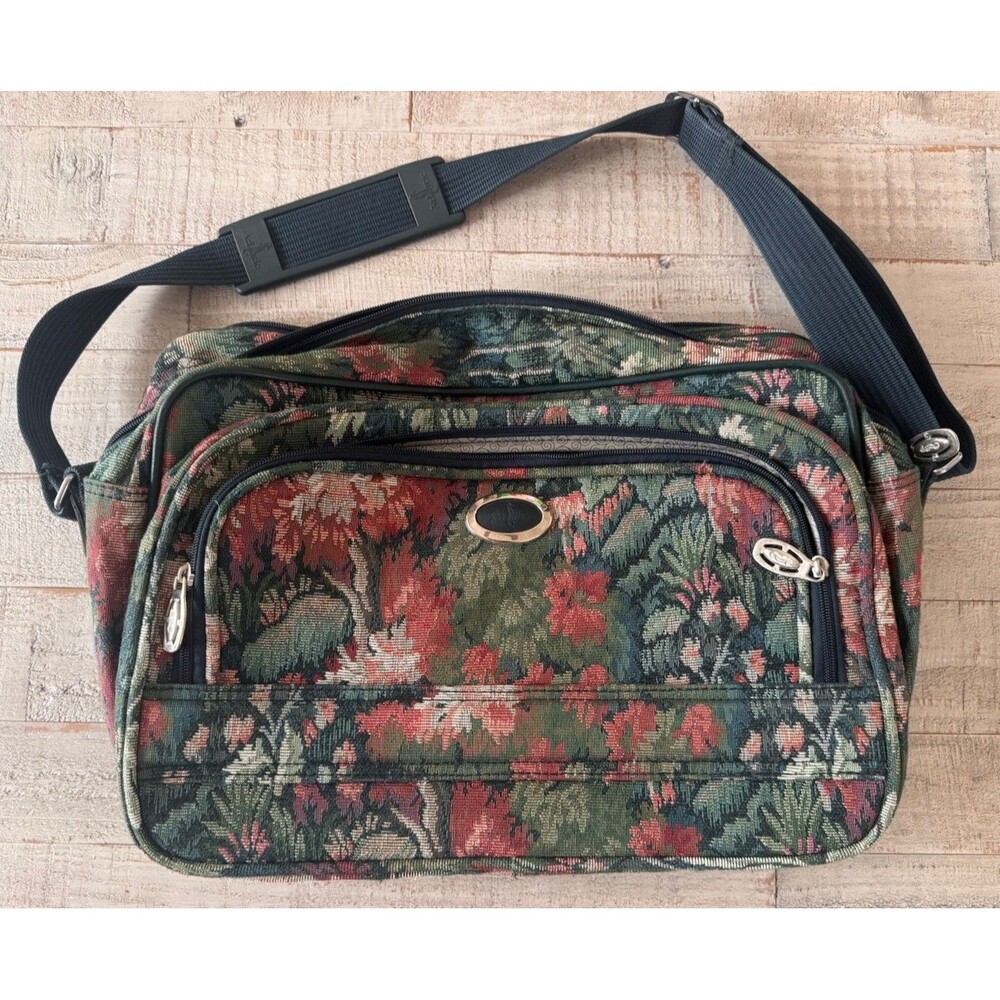 Vintage Atlantic Floral Tapestry Carry-On Bag 18" Under Green/Red 60445-14F